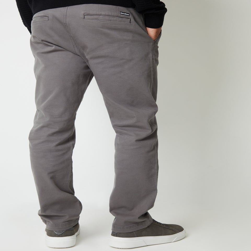 Threadbare Dark Grey Ravello Straight Leg Canvas Trousers With Stretch