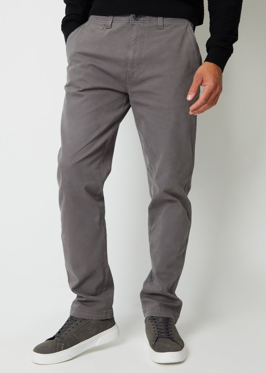 Threadbare Dark Grey Ravello Straight Leg Canvas Trousers With Stretch