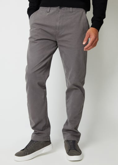 Threadbare Dark Grey Ravello Straight Leg Canvas Trousers With Stretch