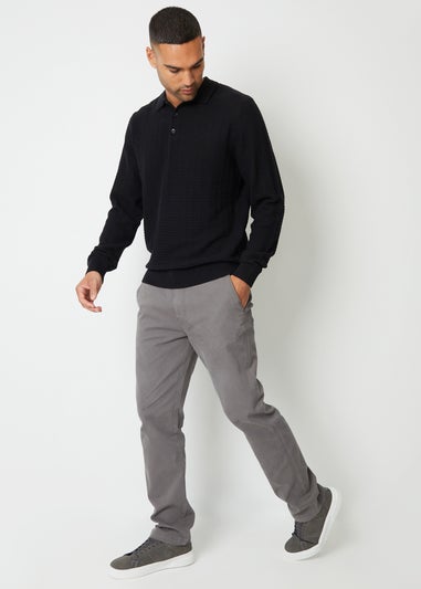 Threadbare Dark Grey Ravello Straight Leg Canvas Trousers With Stretch