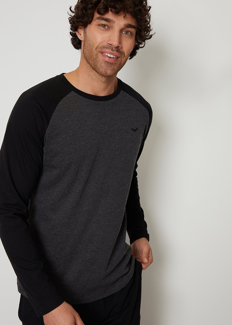 Threadbare Black Cotton Blend Contrast Sleeve Pyjama Set