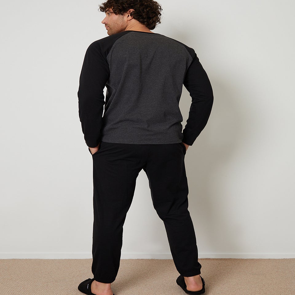 Threadbare Black Cotton Blend Contrast Sleeve Pyjama Set