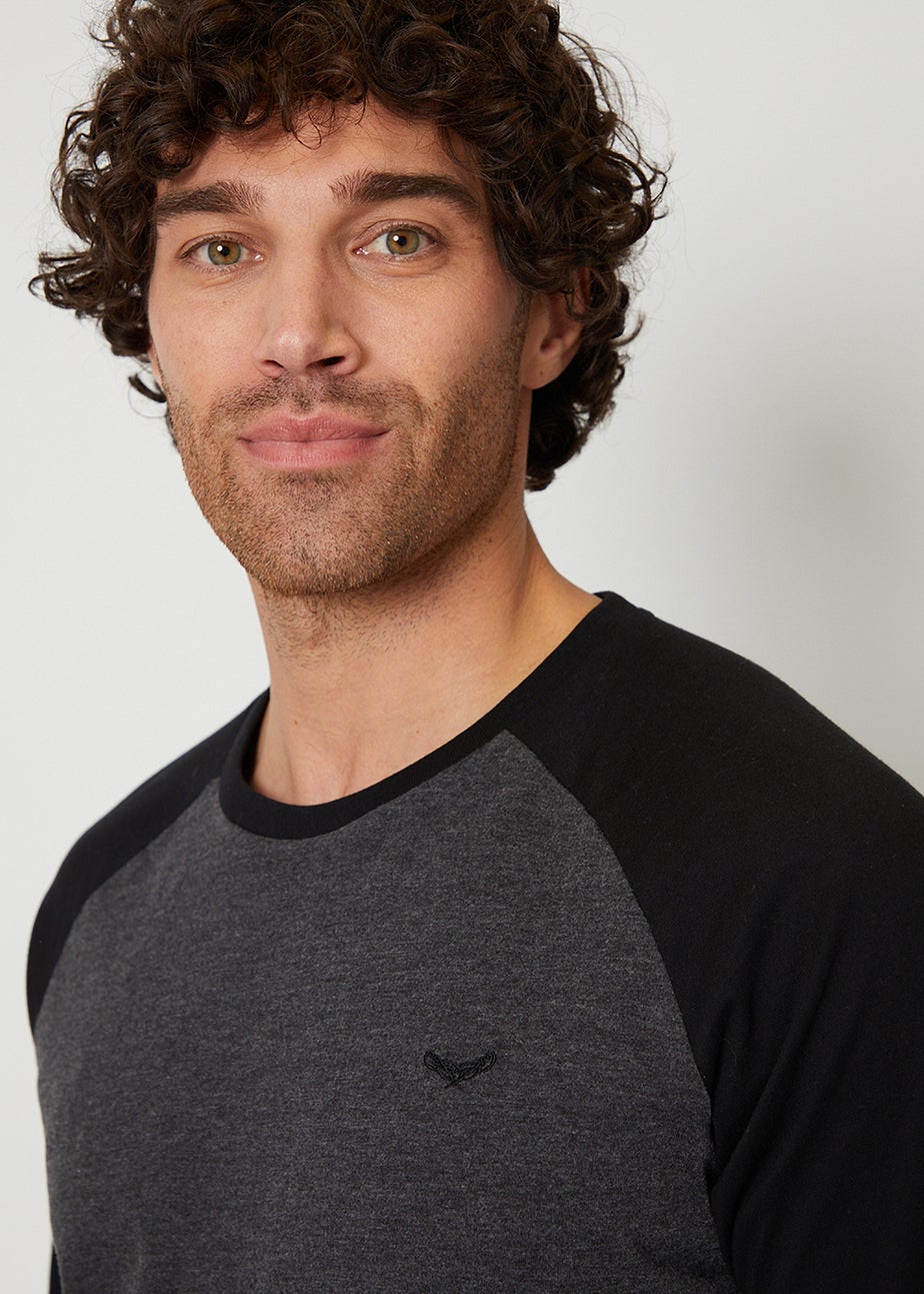 Threadbare Black Cotton Blend Contrast Sleeve Pyjama Set