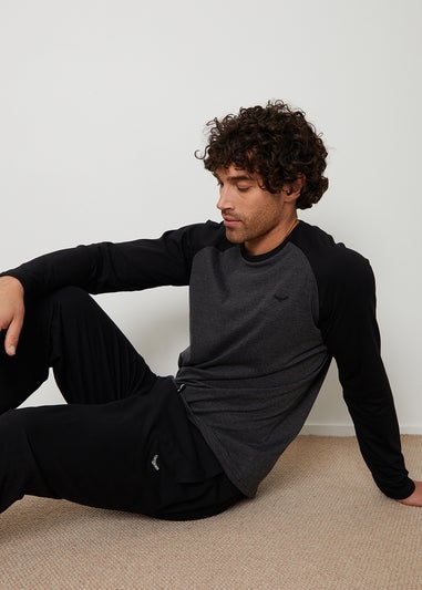 Threadbare Black Cotton Blend Contrast Sleeve Pyjama Set