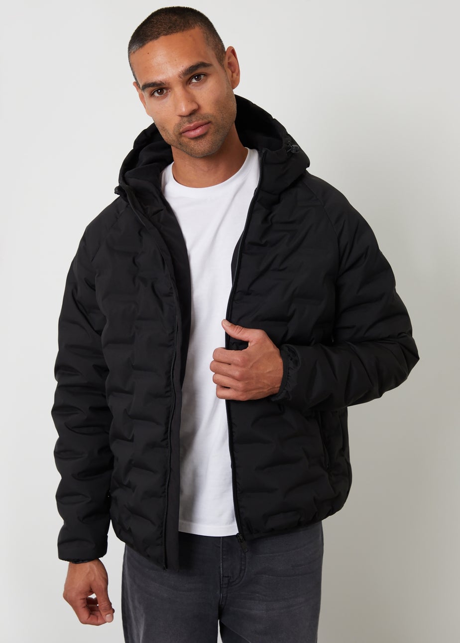 Threadbare Black Hooded Quilted Jacket