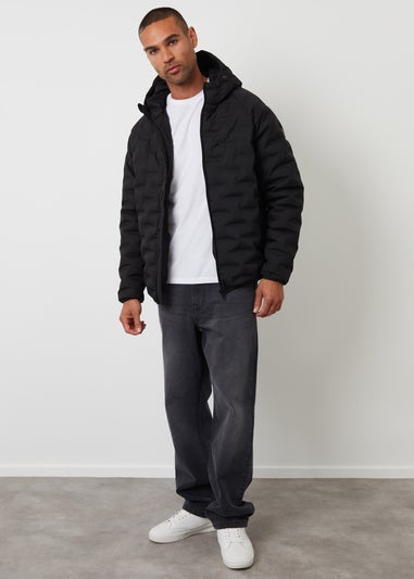 Threadbare Black Hooded Quilted Jacket