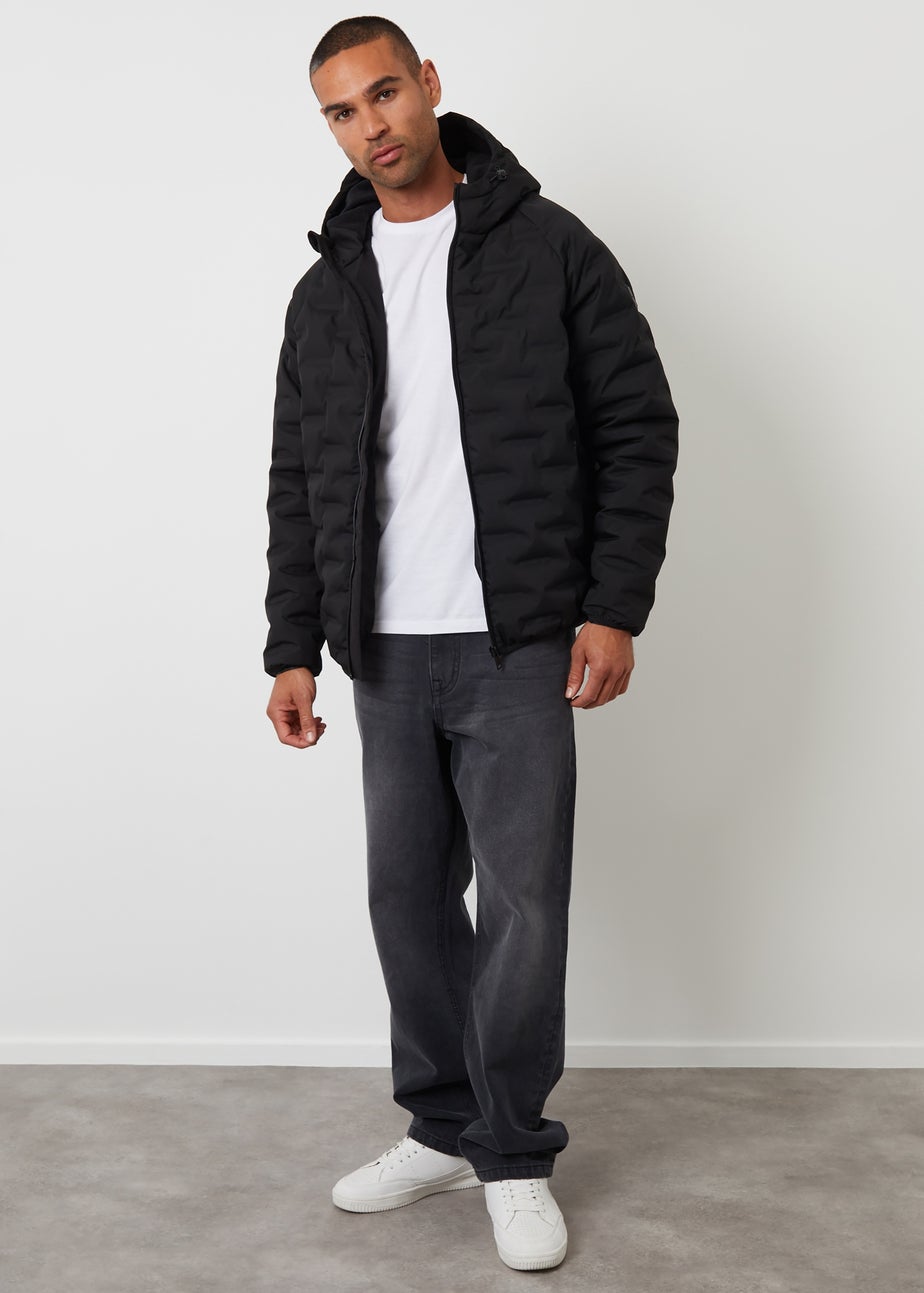 Threadbare Black Hooded Quilted Jacket