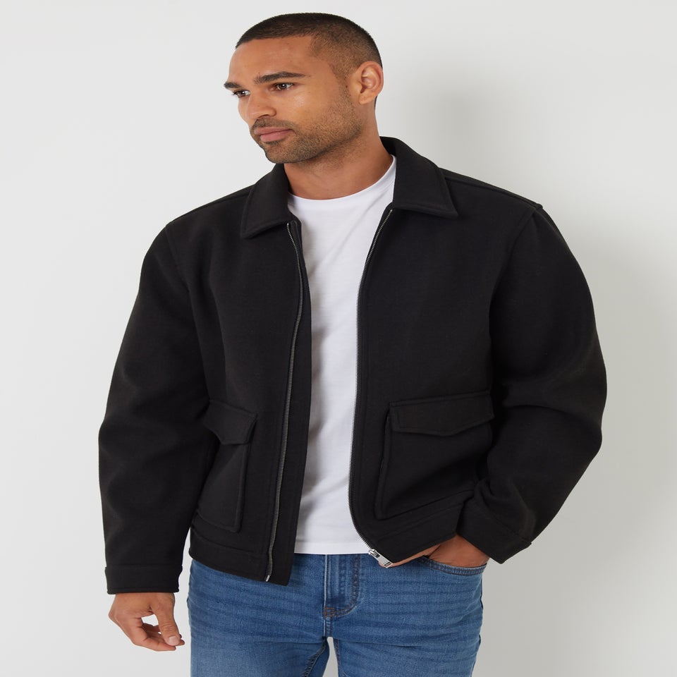 Threadbare Black Brushed Collared Lightweight Utility Jacket