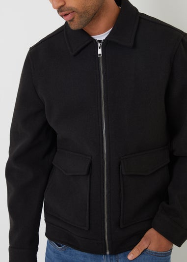 Threadbare Black Brushed Collared Lightweight Utility Jacket