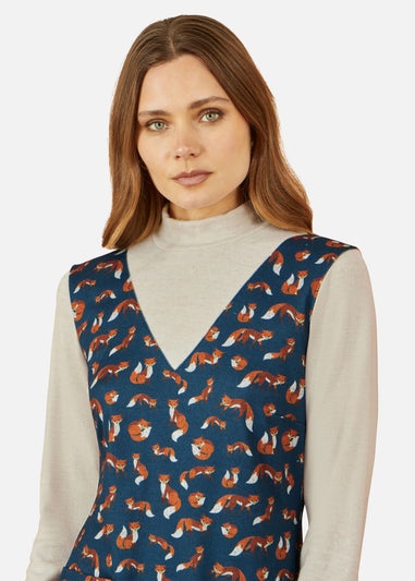 Yumi Fox Long Sleeve Layered Tunic Dress With Front Pocket In Navy