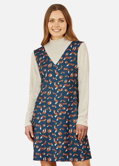 Yumi Fox Long Sleeve Layered Tunic Dress With Front Pocket In Navy