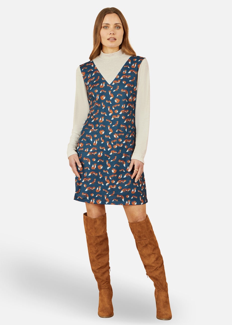 Yumi Fox Long Sleeve Layered Tunic Dress With Front Pocket In Navy