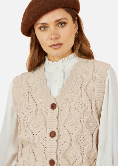 Yumi Ivory Button Up Chunky Cable Knit Waistcoat