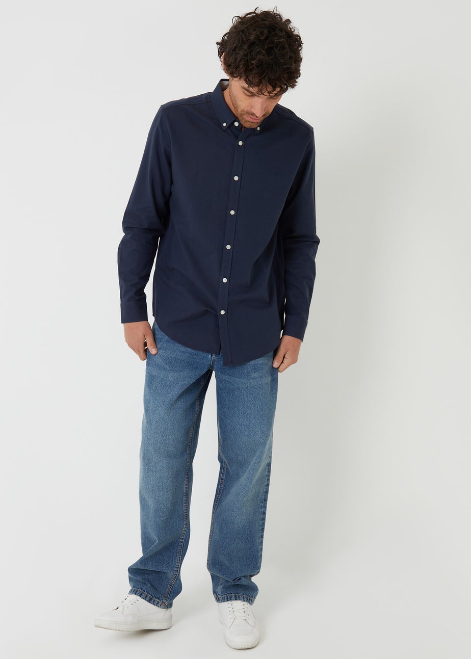 Threadbare Dark Blue Oxford Cotton Long Sleeve Shirt