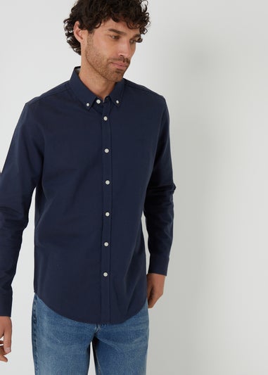 Threadbare Dark Blue Oxford Cotton Long Sleeve Shirt