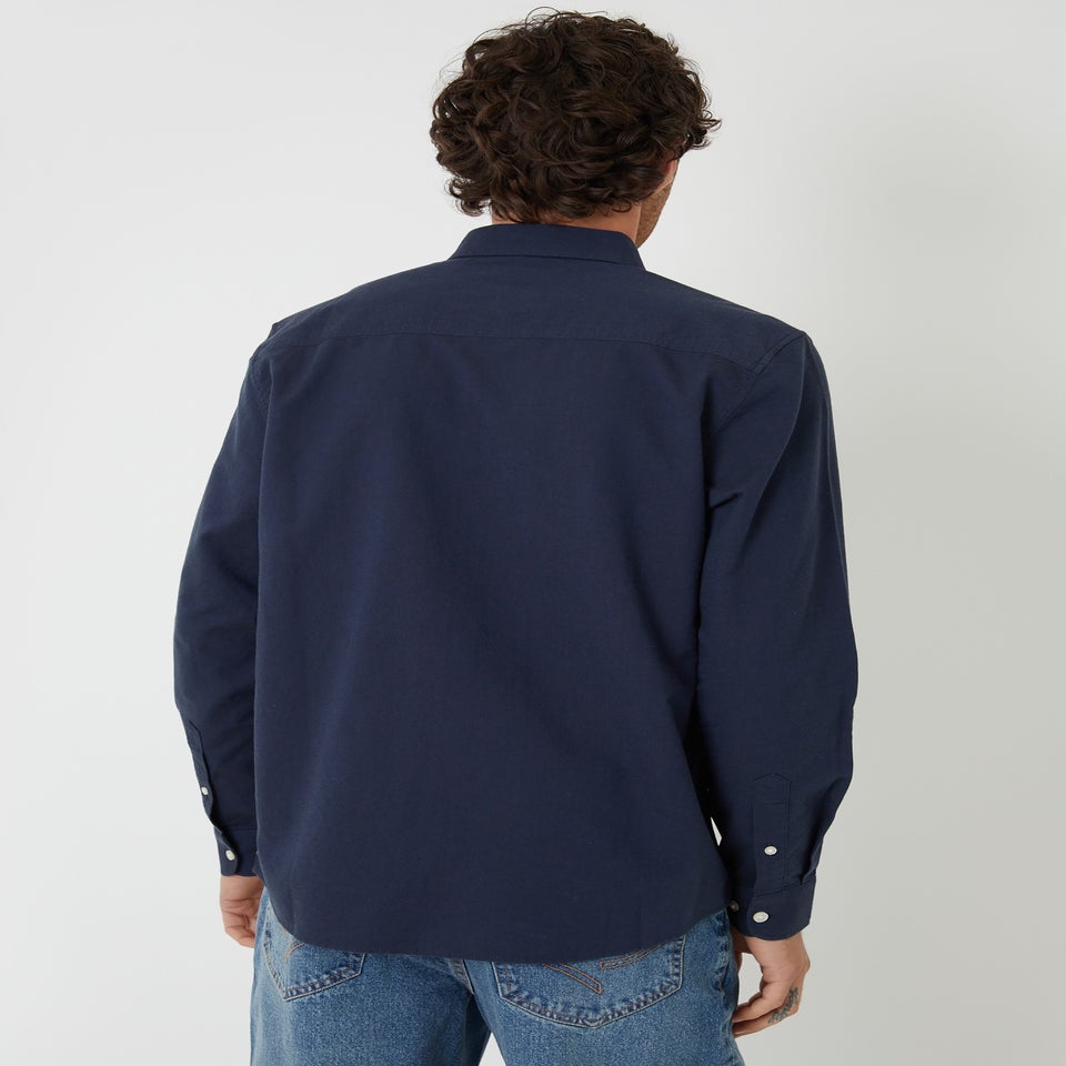 Threadbare Dark Blue Oxford Cotton Long Sleeve Shirt