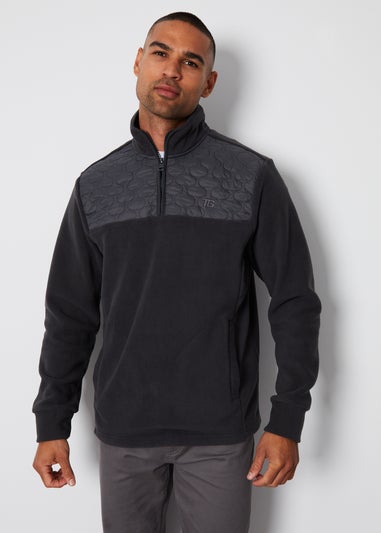 Threadbare Charcoal Quarter Zip Quilted Fleece Jumper