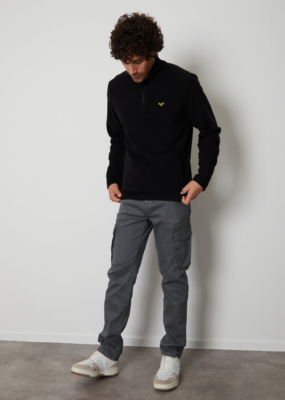 Threadbare Black Blade Quarter Zip Fleece Sweatshirt