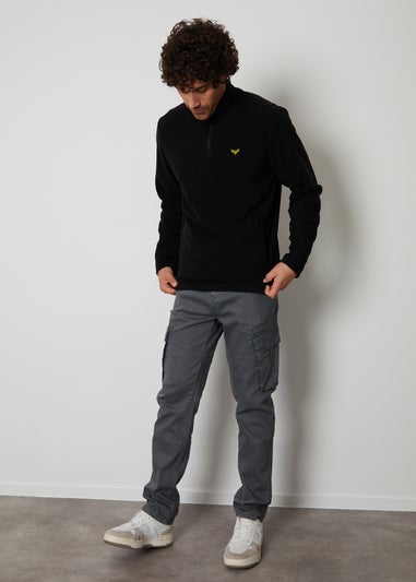 Threadbare Black Blade Quarter Zip Fleece Sweatshirt