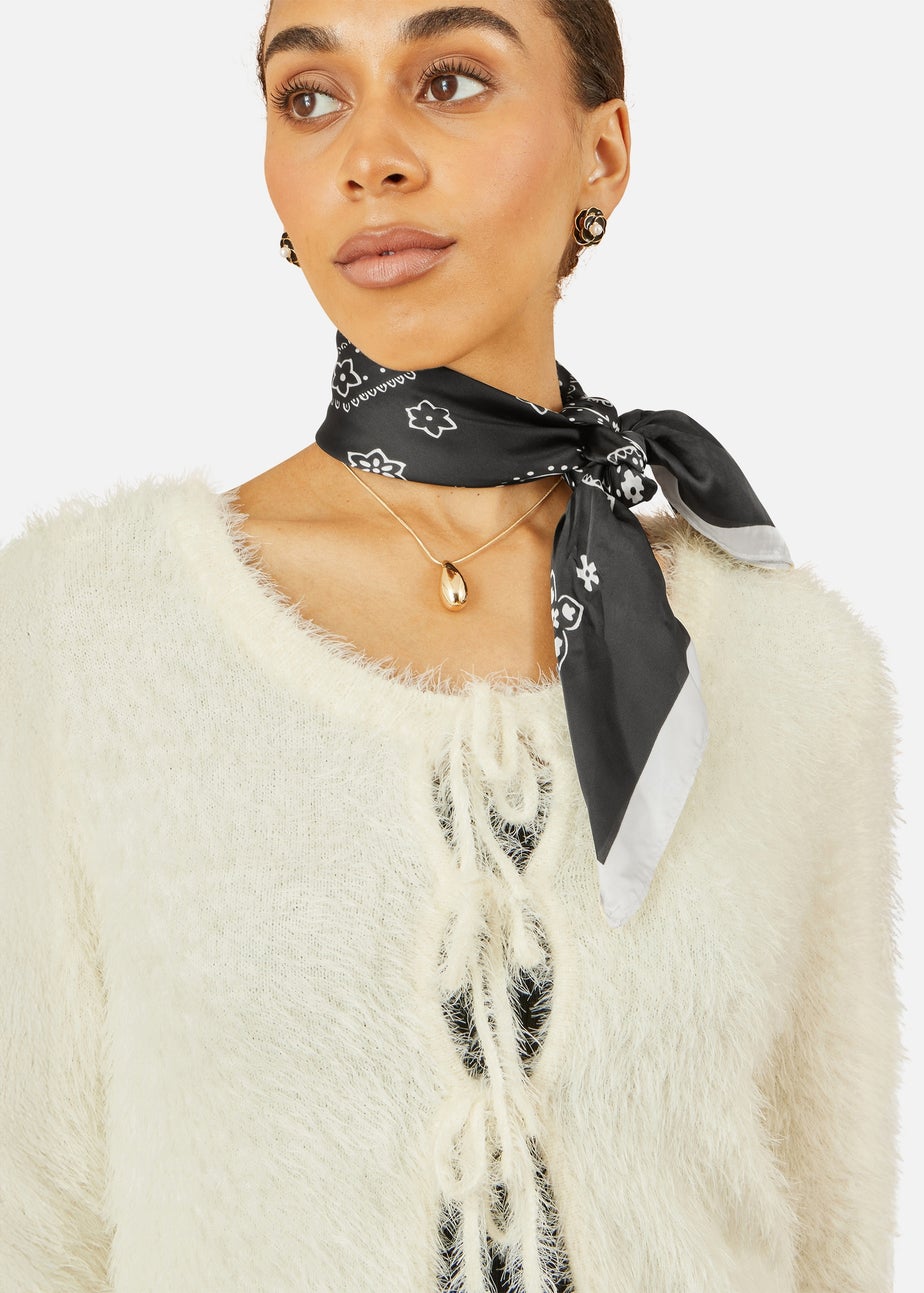Yumi Ivory Eyelash Fluffy Knit Bolero With Tie Front