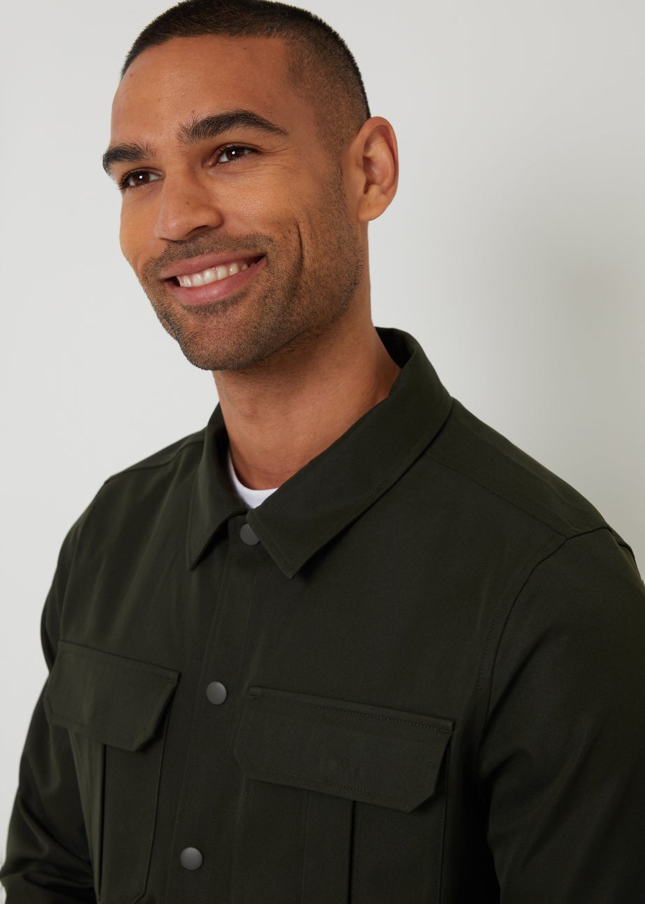 Threadbare Dark Green Cargo Pocket Twill Shacket