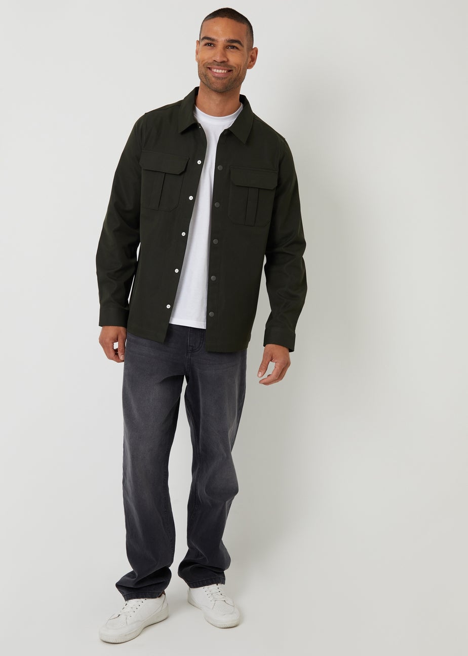 Threadbare Dark Green Cargo Pocket Twill Shacket