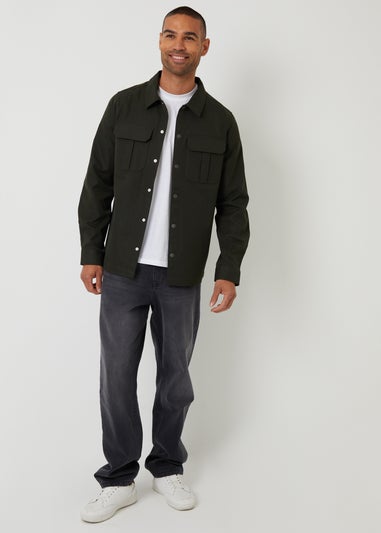 Threadbare Dark Green Cargo Pocket Twill Shacket
