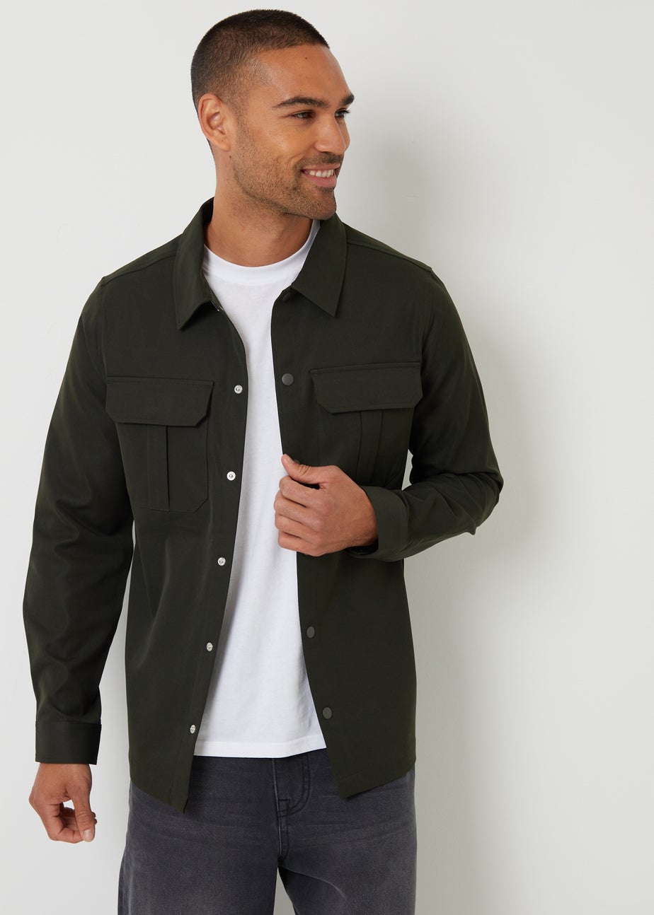 Threadbare Dark Green Cargo Pocket Twill Shacket