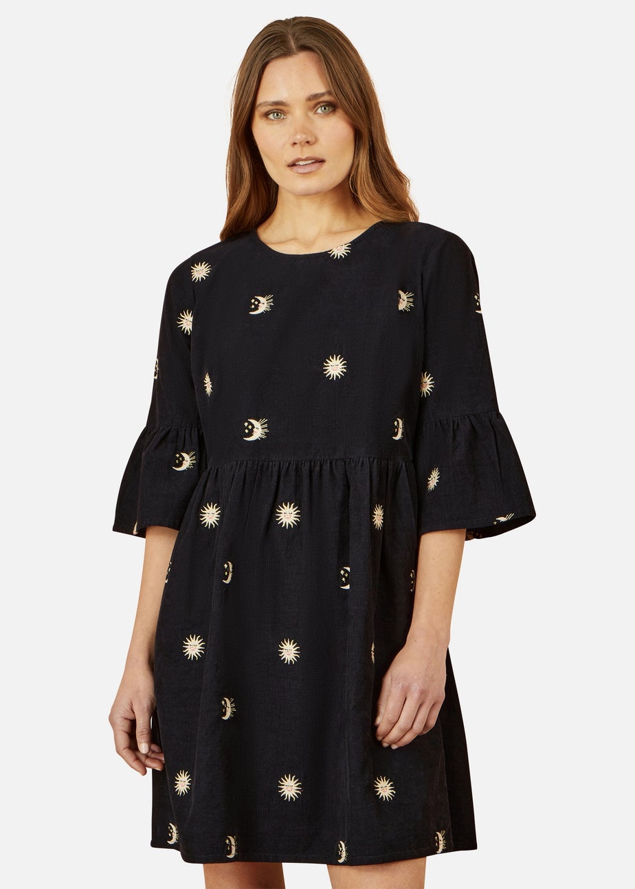 Yumi Black Cosmic Embroidery Cord Tunic Dress