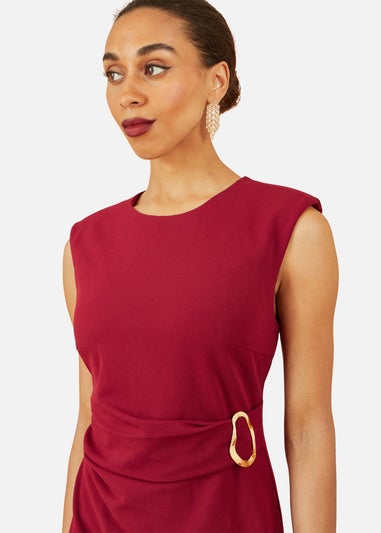 Yumi Burgundy Buckle Detail Ruched Dress