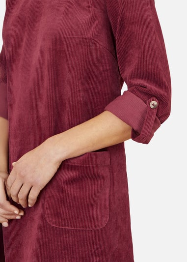 Yumi Burgundy Cord Tunic Dress With 3/4 Sleeves & Pockets