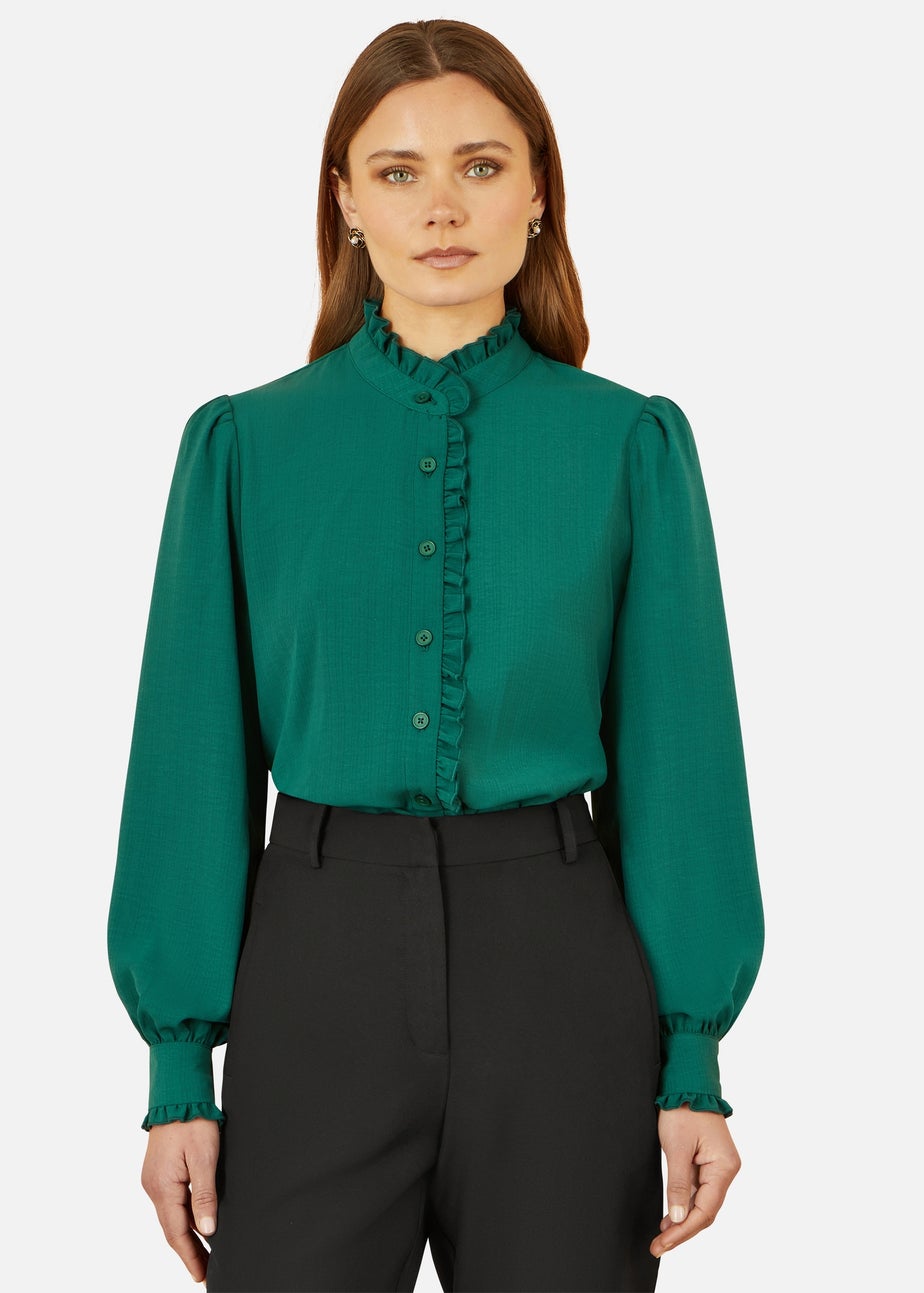 Yumi Frill High Neck Shirt In Green