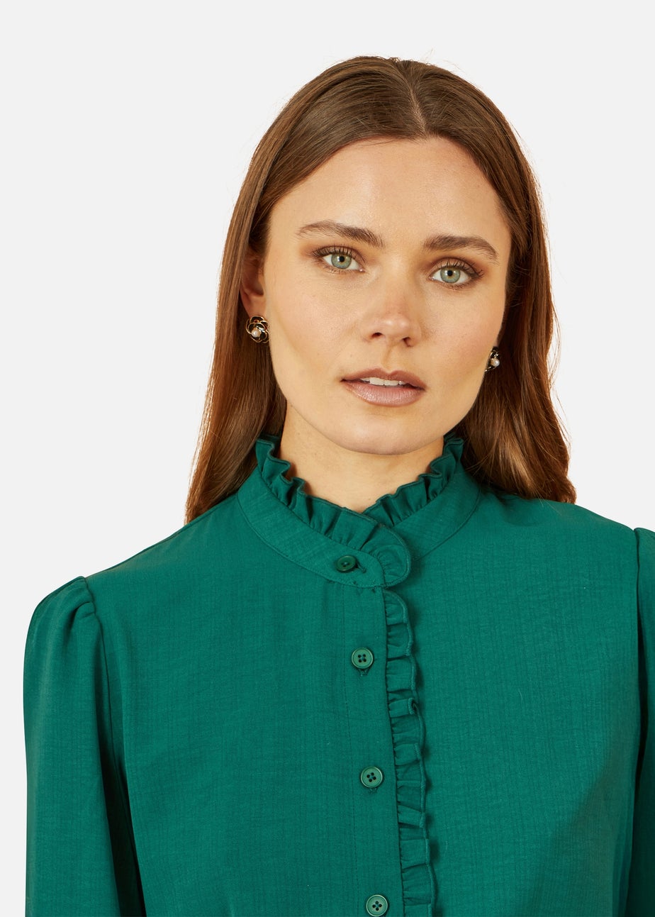 Yumi Frill High Neck Shirt In Green