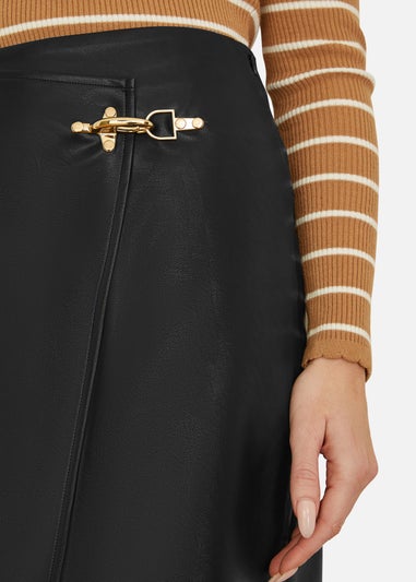 Yumi Faux Leather Wrap Mini Skirt In Black
