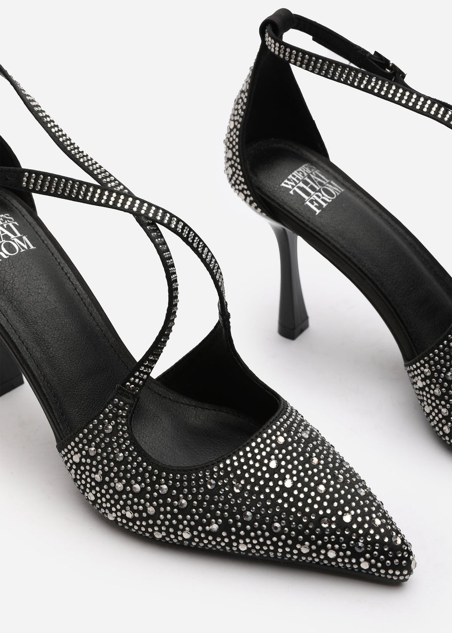 Where's That From Black Kaitlyn Strappy Pointed Toe High Heels