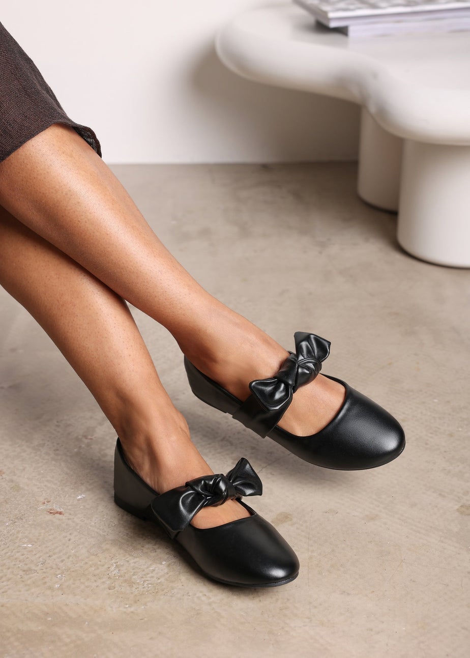 Where's That From Gabriella Bow Strap Ballet Flats in Black