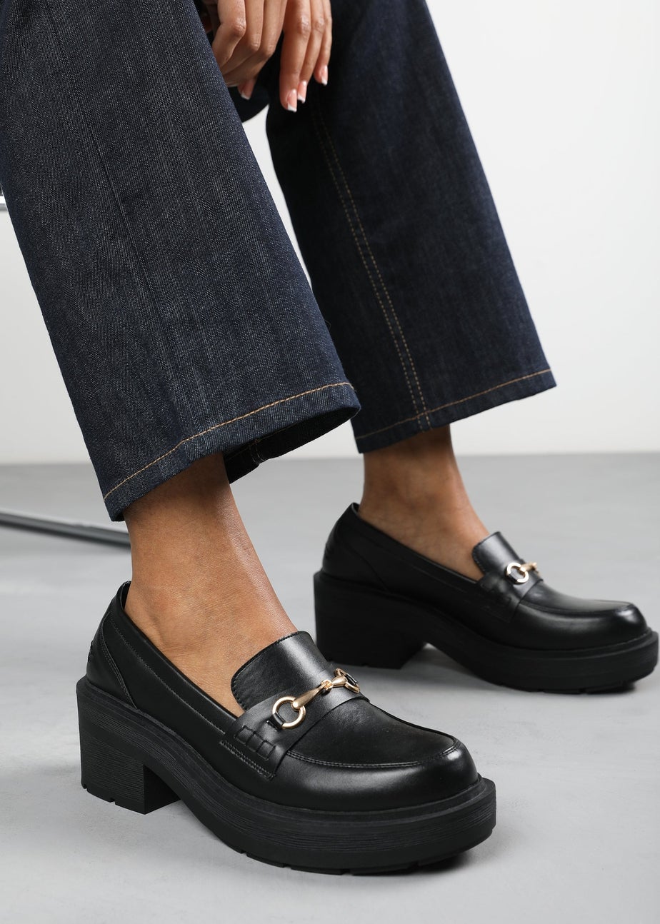 Where's That From Holly Wide Fit Black Chunky Loafers