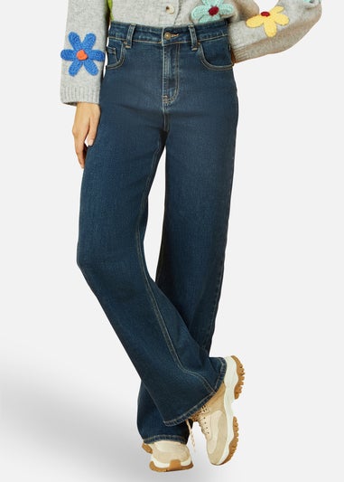 Yumi Blue Dark Wash Stretch Wide Leg Jeans