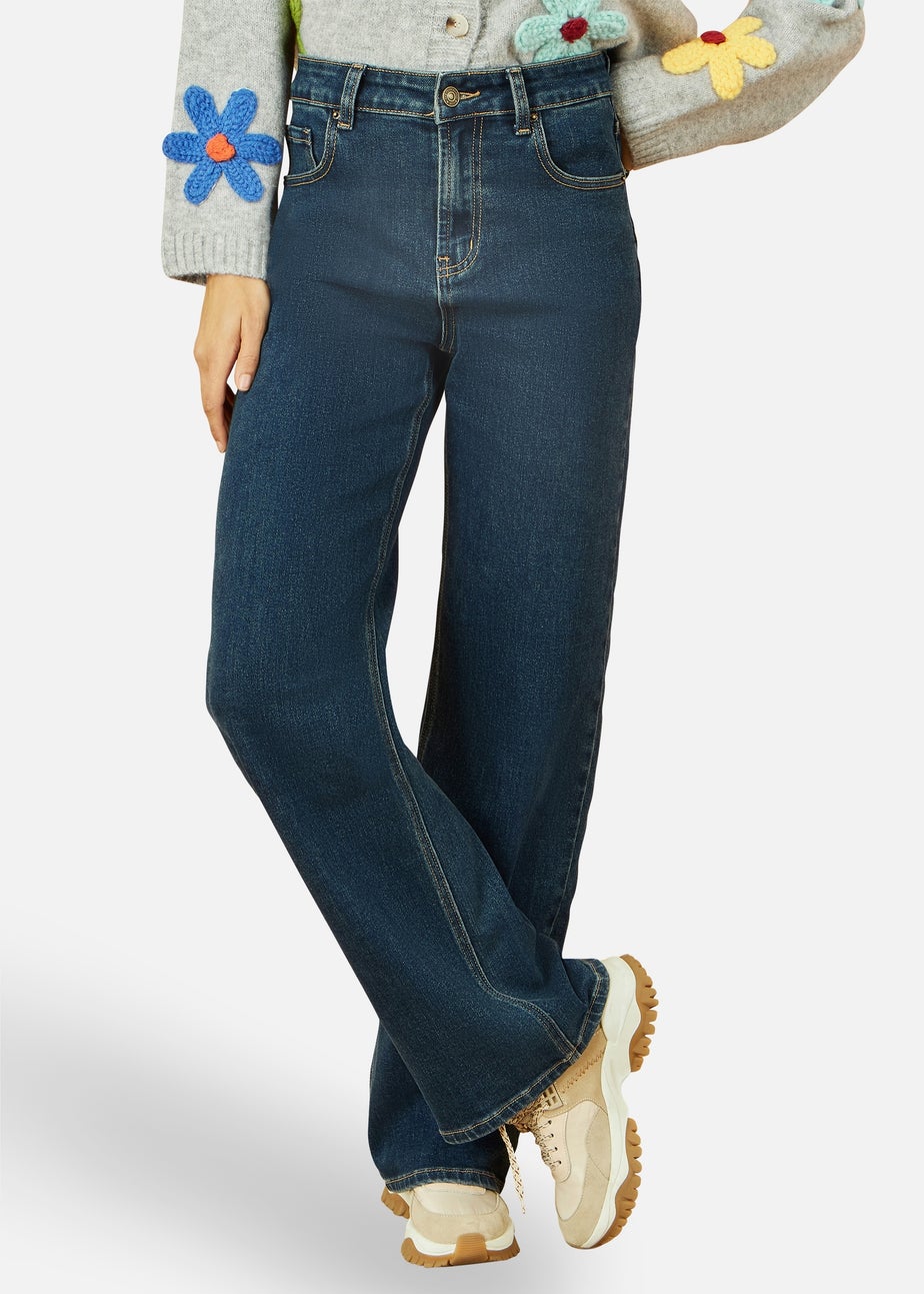 Yumi Blue Dark Wash Stretch Wide Leg Jeans