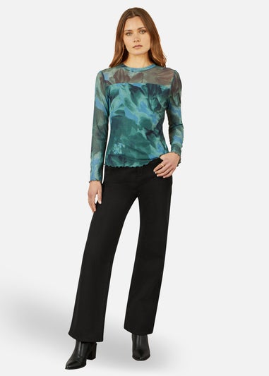 Yumi Floral Mesh Top In Green
