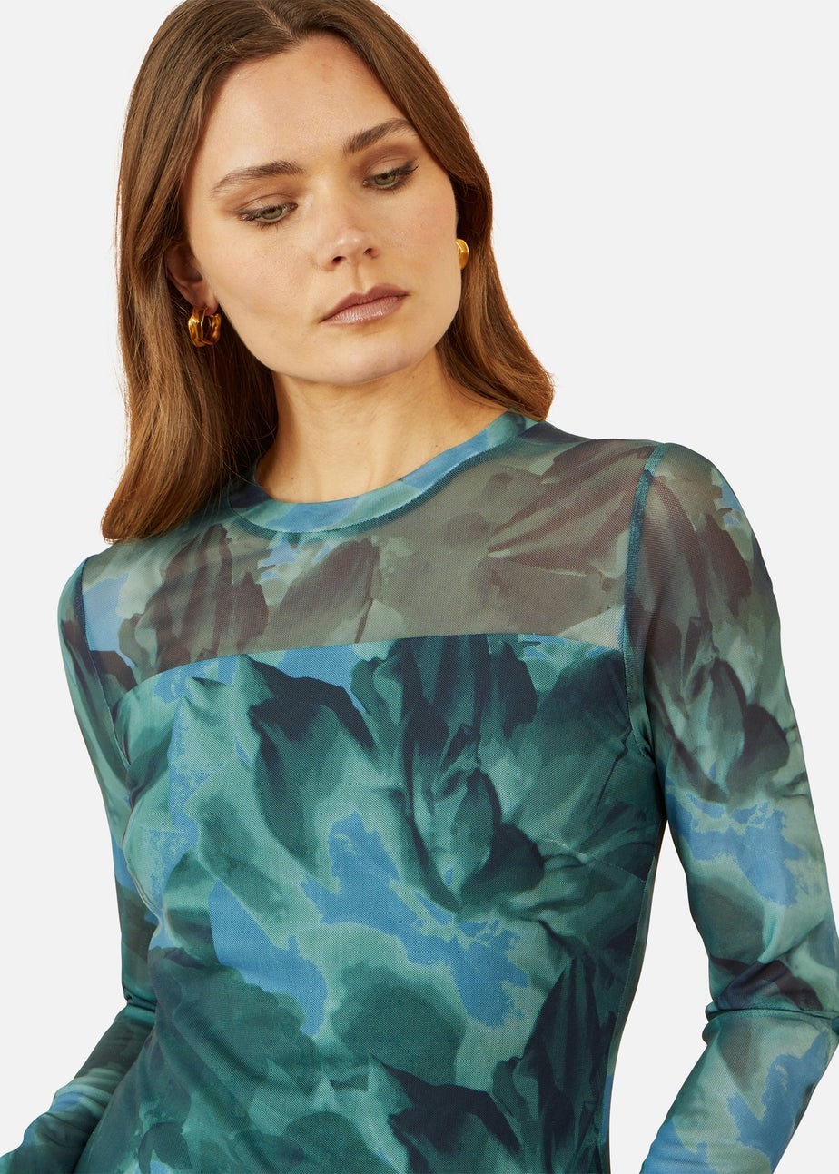 Yumi Floral Mesh Top In Green