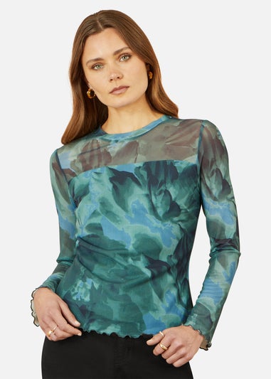 Yumi Floral Mesh Top In Green