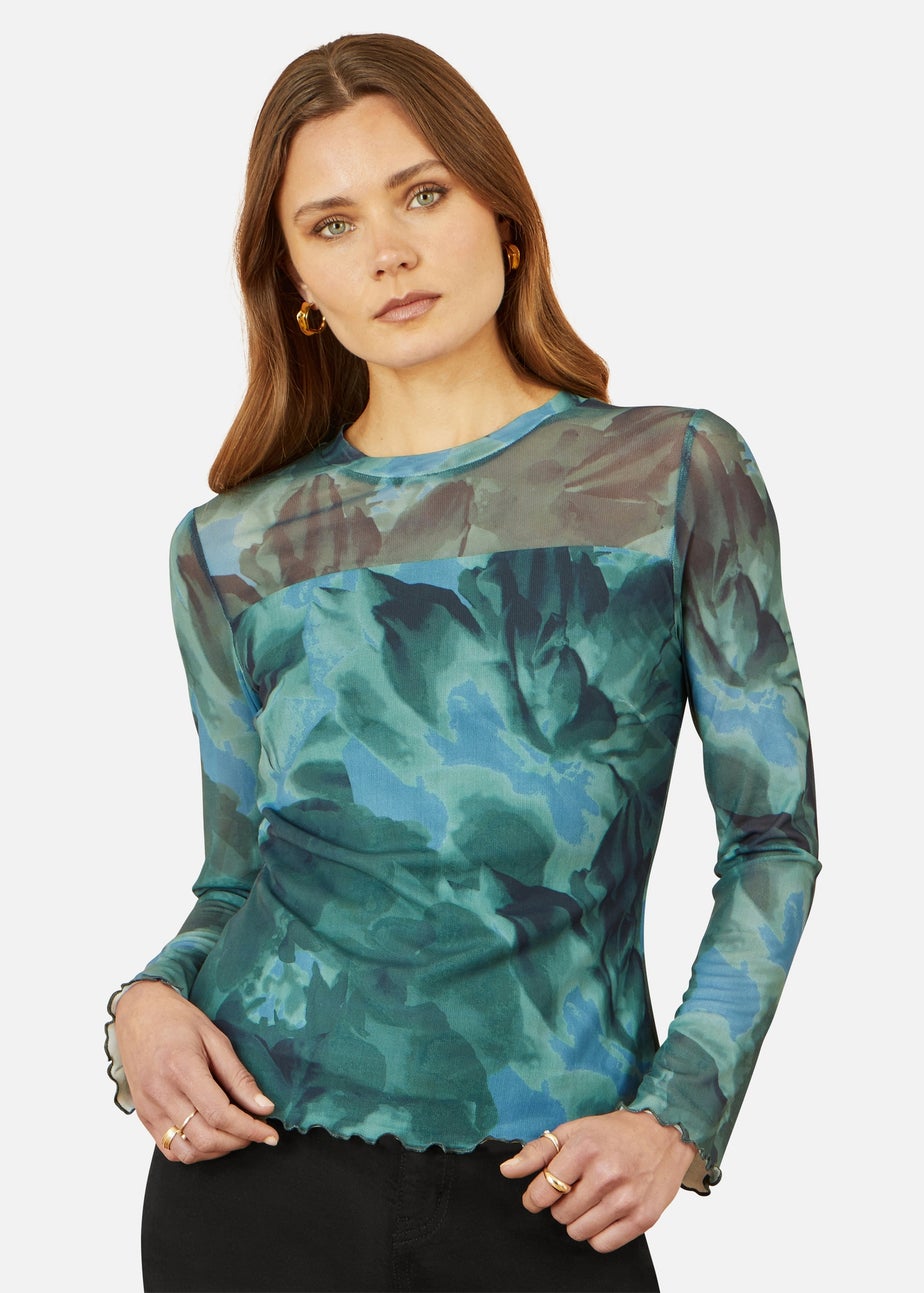 Yumi Floral Mesh Top In Green