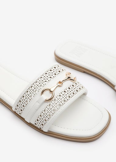 Where's That From Mackenzie White Sliders With Geometric Metal Strap Detail