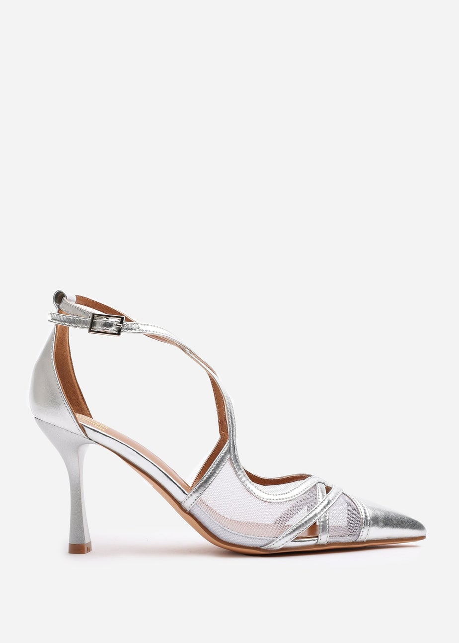 Where's That From Katherine Silver Metallic Strappy Pointed Toe Heels