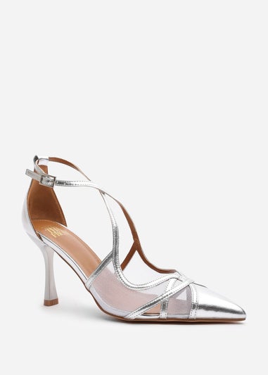 Where's That From Katherine Silver Metallic Strappy Pointed Toe Heels