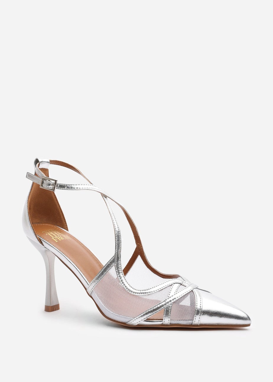 Where's That From Katherine Silver Metallic Strappy Pointed Toe Heels