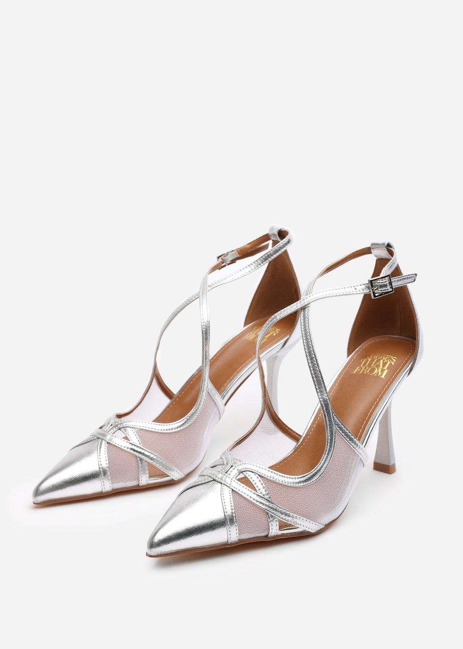 Where's That From Katherine Silver Metallic Strappy Pointed Toe Heels