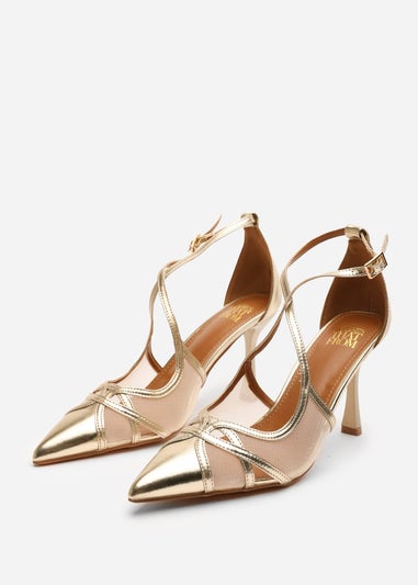 Where's That From Katherine Gold Metallic Strappy Pointed Toe Heels