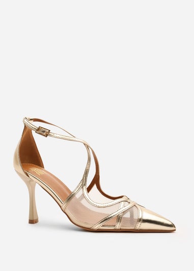 Where's That From Katherine Gold Metallic Strappy Pointed Toe Heels